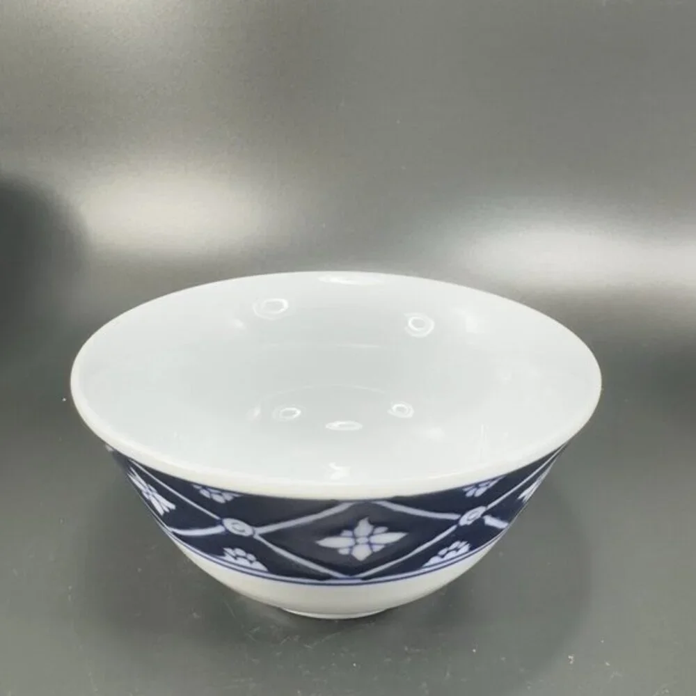 Pier 1 Porcelain Stoneware Deep Dish Bowl‎ Set 4 Blue White Floral Pattern 5inch